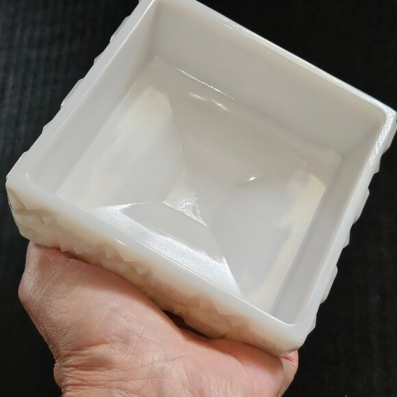 Westmoreland "Old Quilt" Square Milk Glass Pedestal Compote - Picture 5 of 9